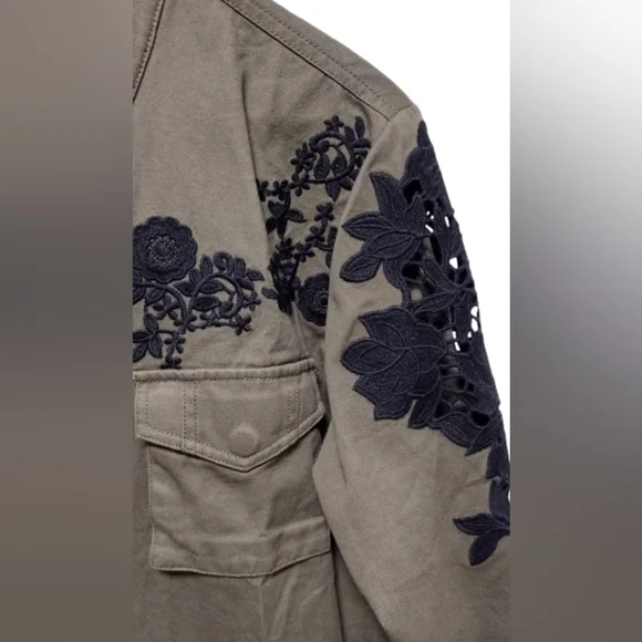 VENUS Olive Green Utility Jacket with Black Floral Embroidery – Size L - Picture 7 of 11
